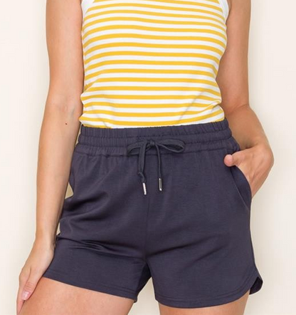GUN METAL ELASTIC WAIST SOFT TERRY SHORTS