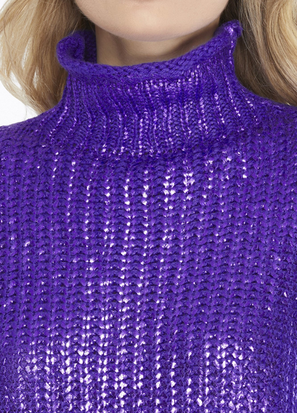 PURPLE METALLIC FOIL MOCK NECK SWEATER VEST