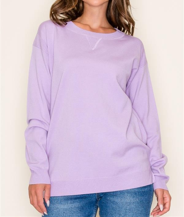 LAVENDER SOFT CREW NECK PULLOVER SWEATER