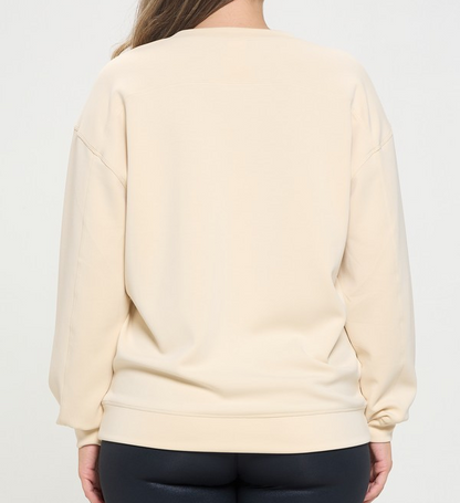 *EXTENDED SIZE* OATMEAL SOFT MODAL OVERSIZED CREW TOP