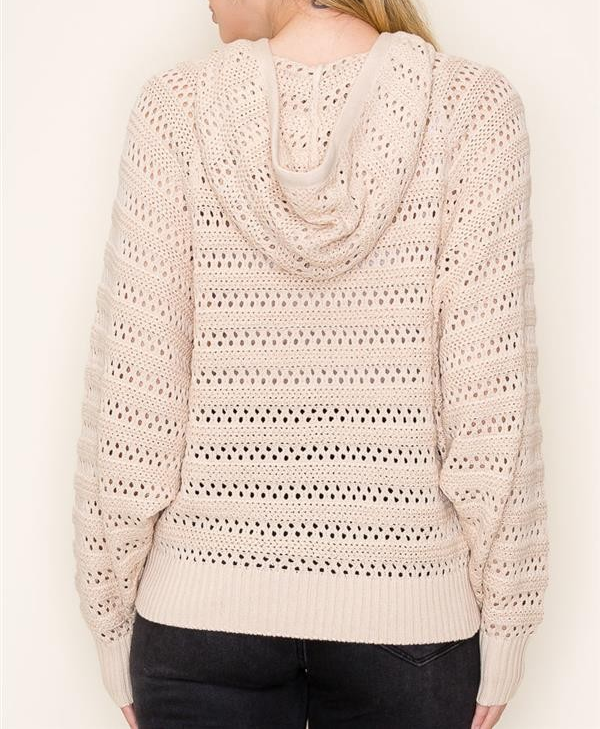 NATURAL CROCHET DOLMAN SLEEVE PULLOVER HOODIE SWEATER