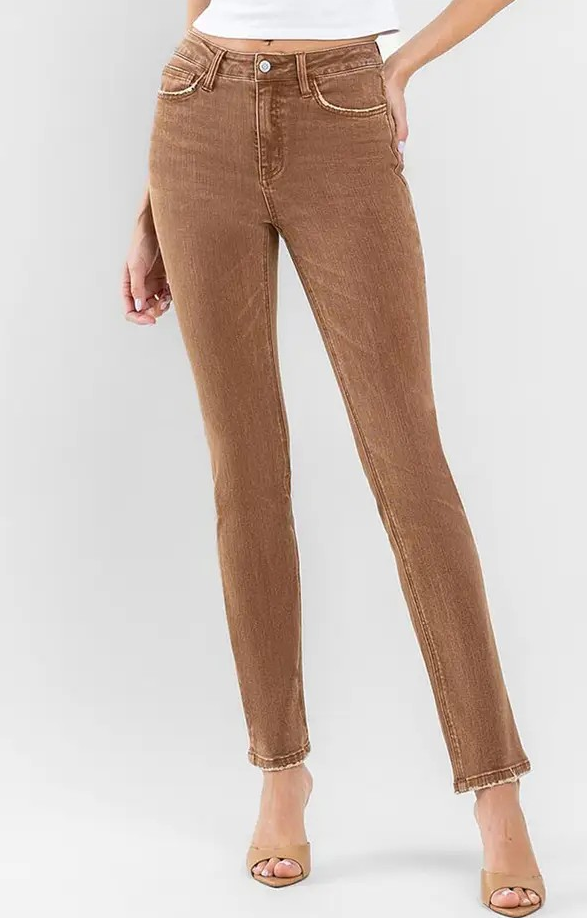 TOFFEE HIGH RISE SLIM STRAIGHT LEG JEANS