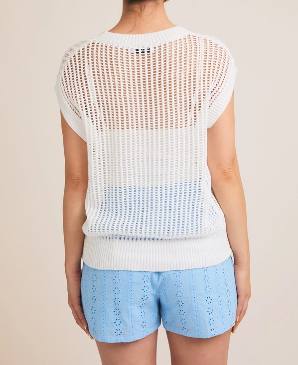 WHITE OVERSIZED SLEEVELESS KNIT SWEATER