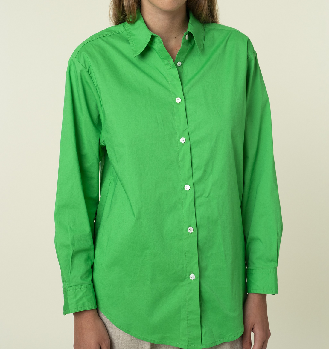 BRIGHT GREEN LONG SLEEVE BUTTON UP TOP