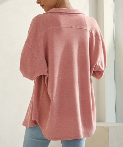 DUSTY ROSE CORDUROY BUTTON UP SHACKET