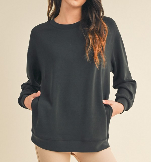 BLACK SOFT MODAL OVERSIZED CREW TOP