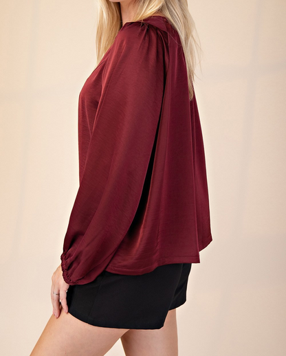BURGUNDY VNECK WITH PLACKET TOP