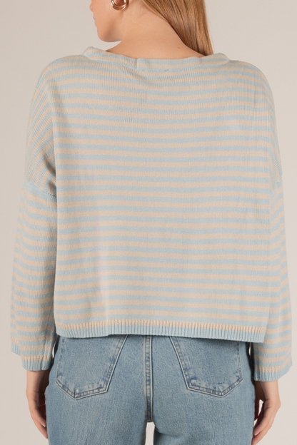PALE BLUE/LINEN STRIPED T-BODY SWEATER
