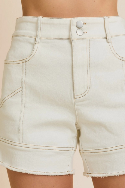WHITE STRETCHY TWILL SHORTS