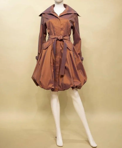 CINNAMON WATER RESISTANT CLASSIC BUBBLE HEM TRENCH COAT DRESS