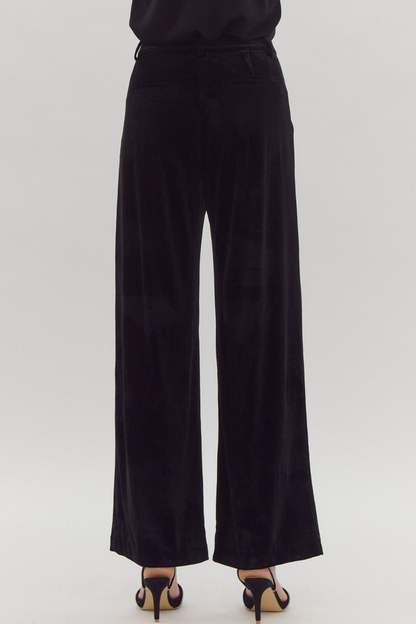 BLACK VELVET HIGH WAIST WIDE LEG PANTS