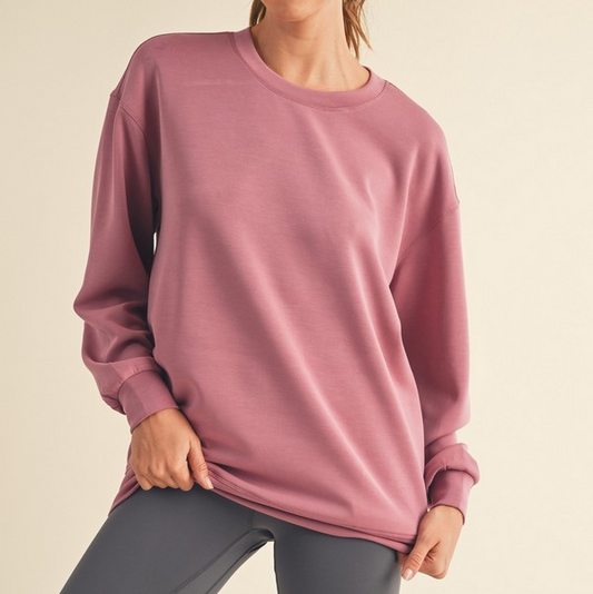 DUSTY MAUVE SOFT MODAL OVERSIZED CREW TOP