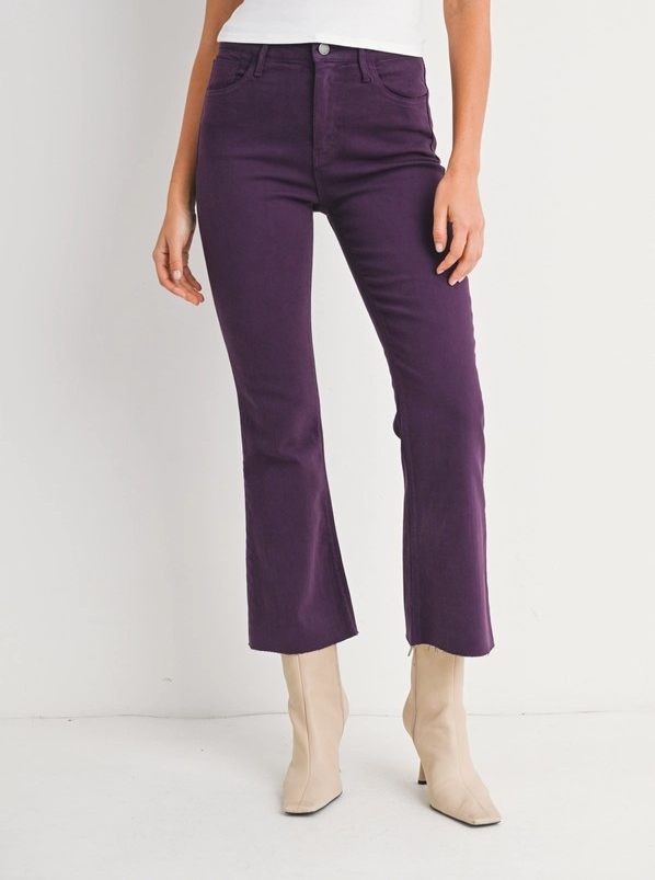 PURPLE HIGH RISE TONAL CROP FLARE JEANS
