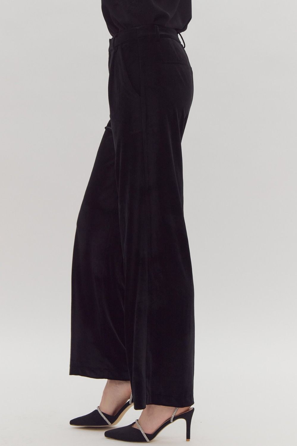 BLACK VELVET HIGH WAIST WIDE LEG PANTS