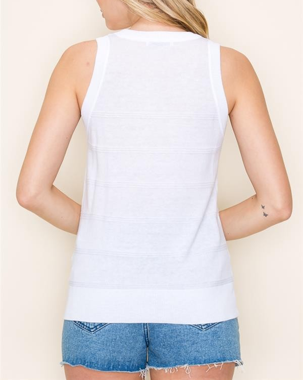 IVORY TEXTURED CREW NECK SLEEVELESS SWEATER