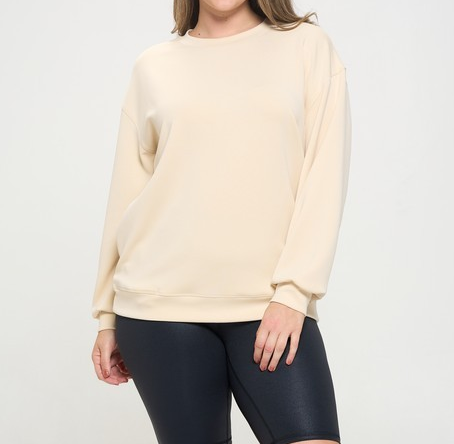 *EXTENDED SIZE* OATMEAL SOFT MODAL OVERSIZED CREW TOP