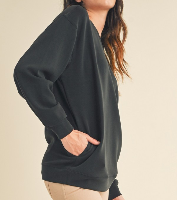 BLACK SOFT MODAL OVERSIZED CREW TOP