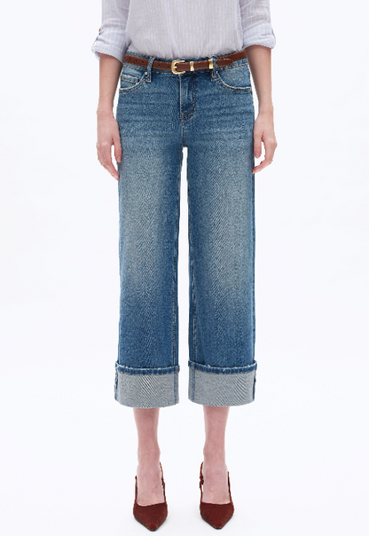 MEDIUM BLUE LOW RISE STRAIGHT LEG CROP JEANS