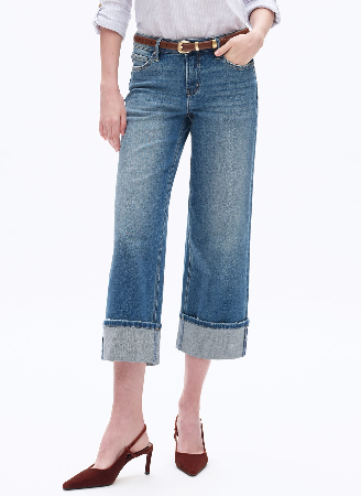 MEDIUM BLUE LOW RISE STRAIGHT LEG CROP JEANS