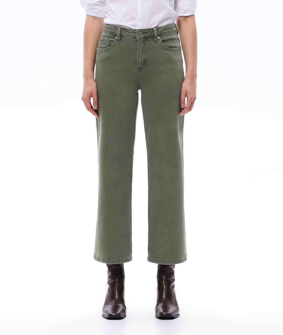 GREEN MID RISE STRAIGHT FLARE LEG JEAN