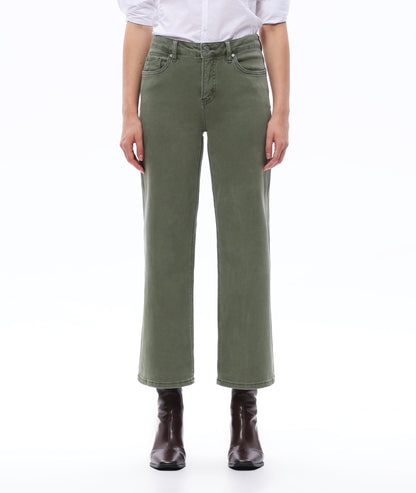 GREEN MID RISE STRAIGHT FLARE LEG JEAN