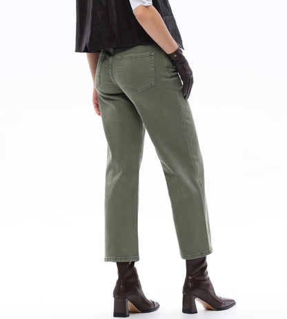 GREEN MID RISE STRAIGHT FLARE LEG JEAN