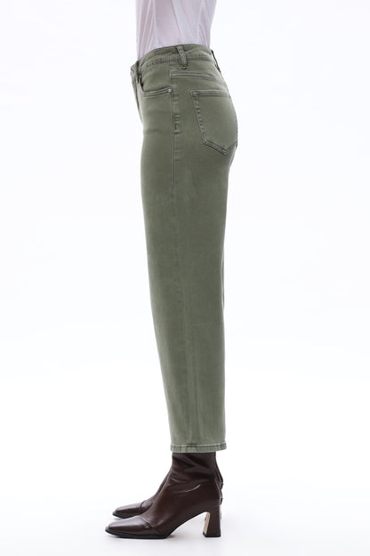 GREEN MID RISE STRAIGHT FLARE LEG JEAN