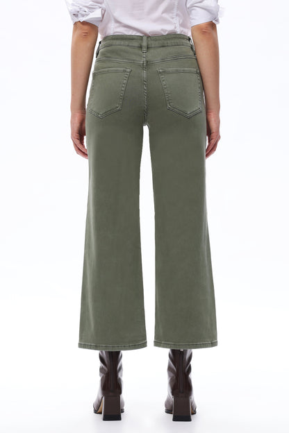 GREEN MID RISE STRAIGHT FLARE LEG JEAN