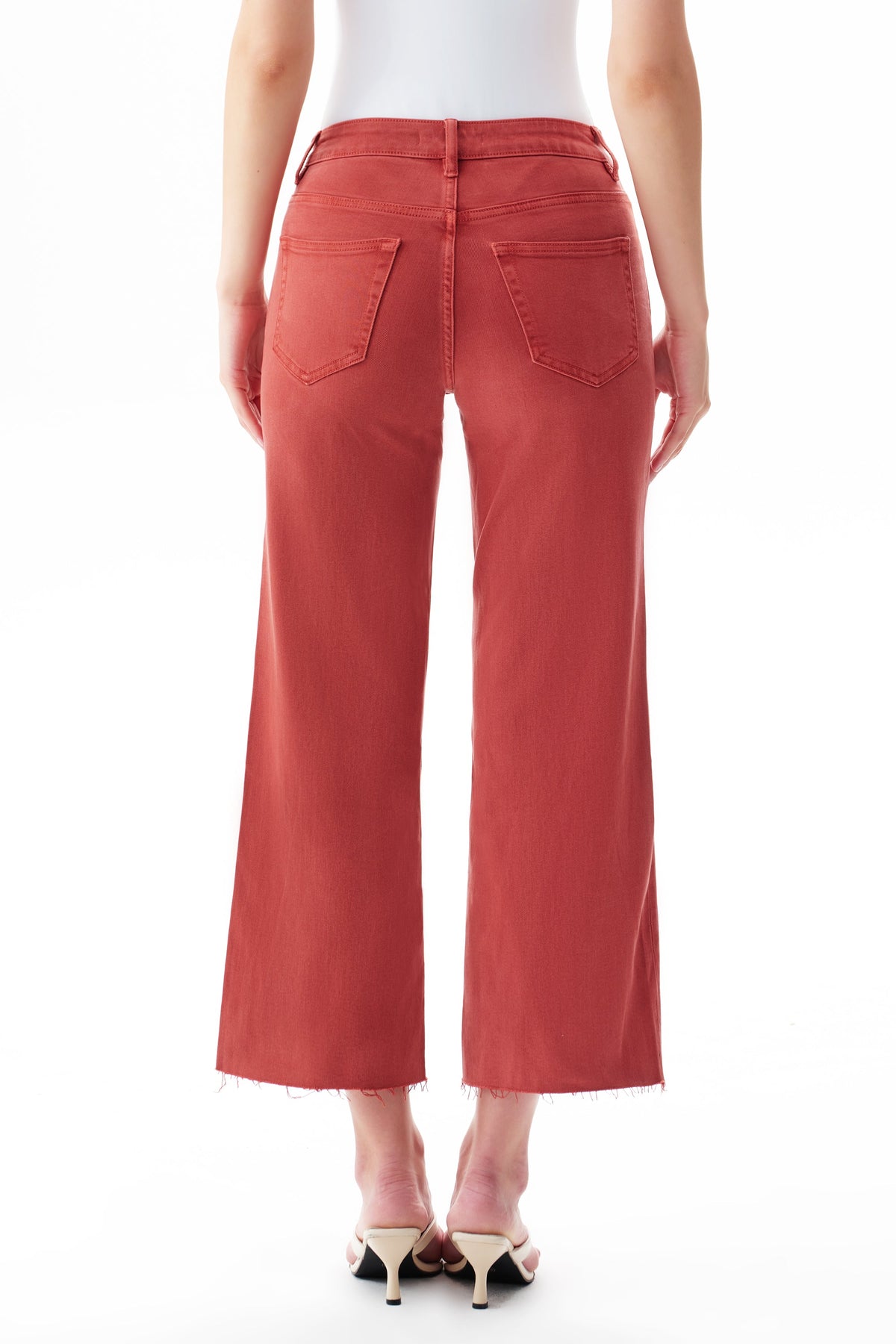SUGAR CORAL MID RISE STRAIGHT FLARE LEG RAW HEM JEAN
