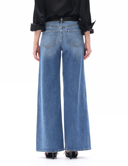 MEDIUM BLUE MID RISE WIDE LEG JEAN