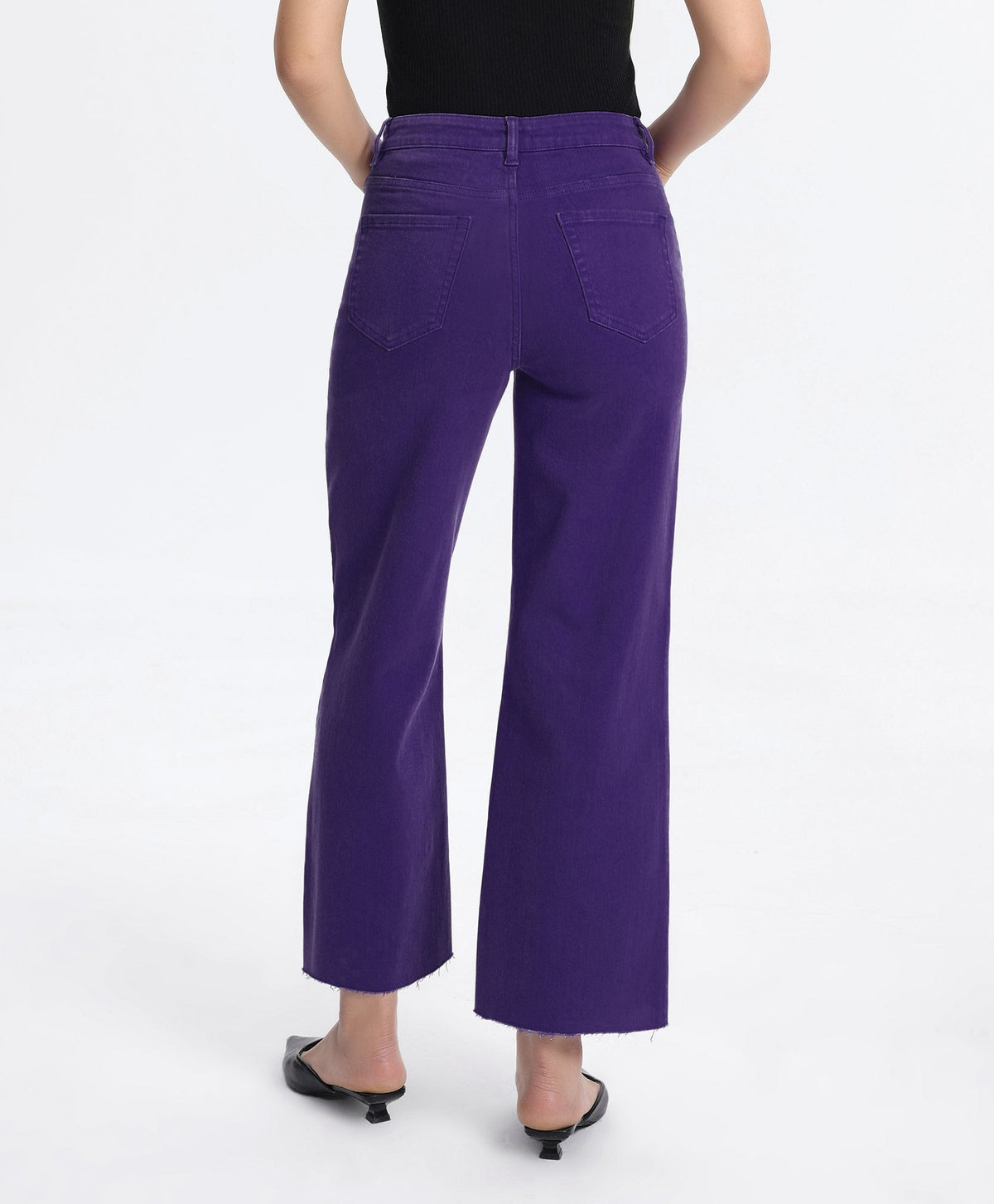 PURPLE HIGH RISE RAW HEM WIDE LEG JEAN