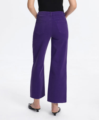 PURPLE HIGH RISE RAW HEM WIDE LEG JEAN