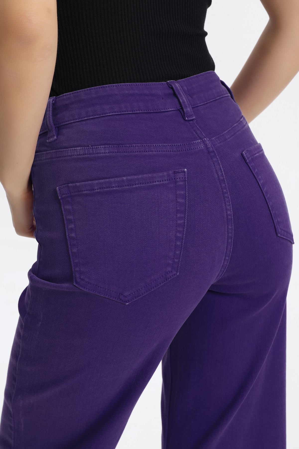 PURPLE HIGH RISE RAW HEM WIDE LEG JEAN