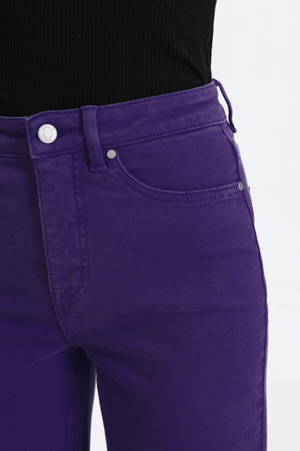 PURPLE HIGH RISE RAW HEM WIDE LEG JEAN