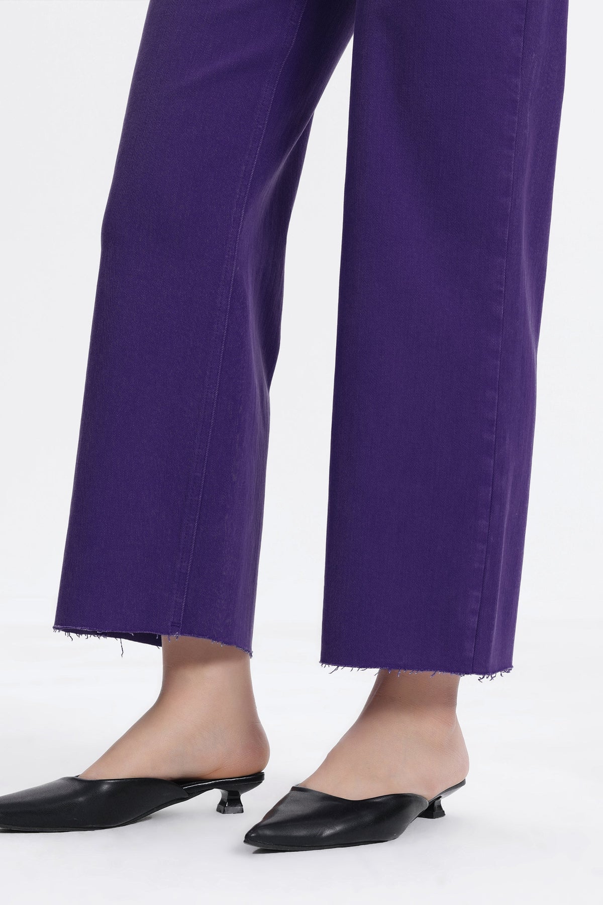 PURPLE HIGH RISE RAW HEM WIDE LEG JEAN