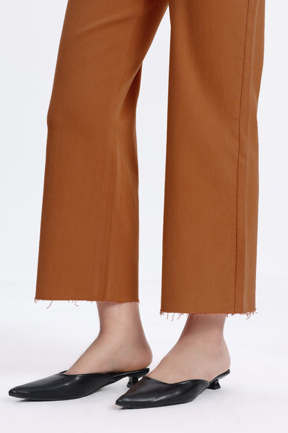 BURNT ORANGE HIGH RISE RAW HEM WIDE LEG JEAN