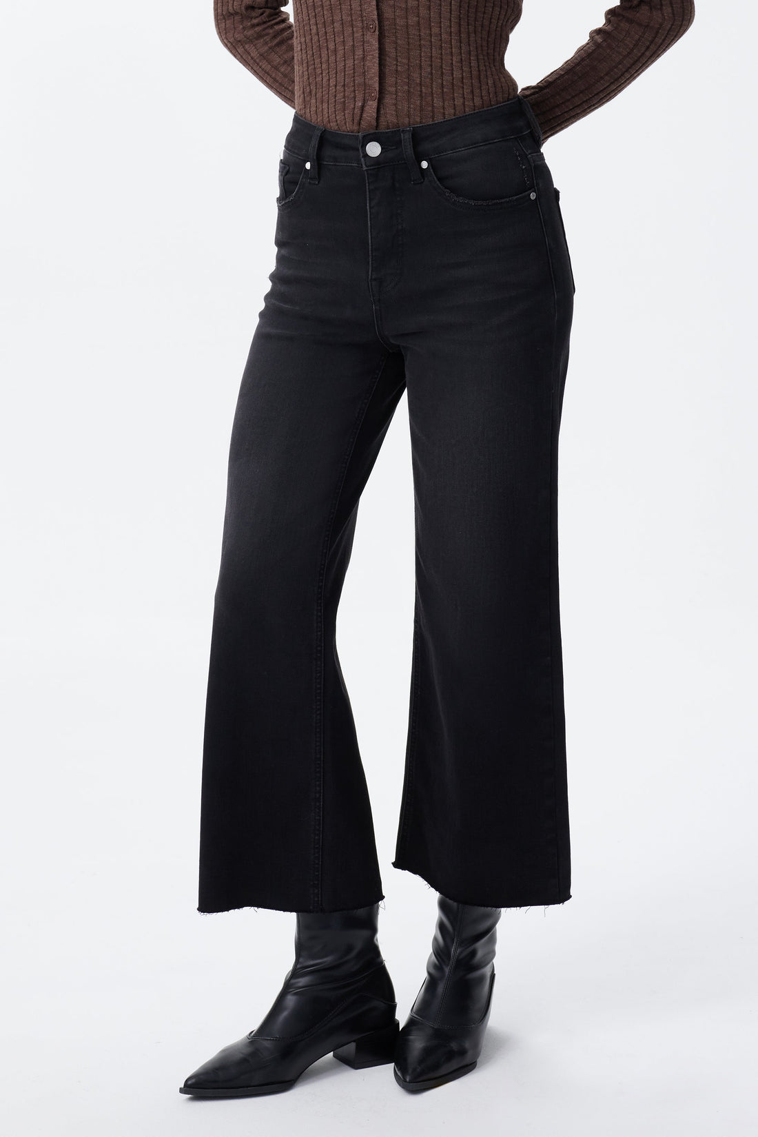 BLACK LILY HIGH RISE RAW HEM WIDE LEG JEAN