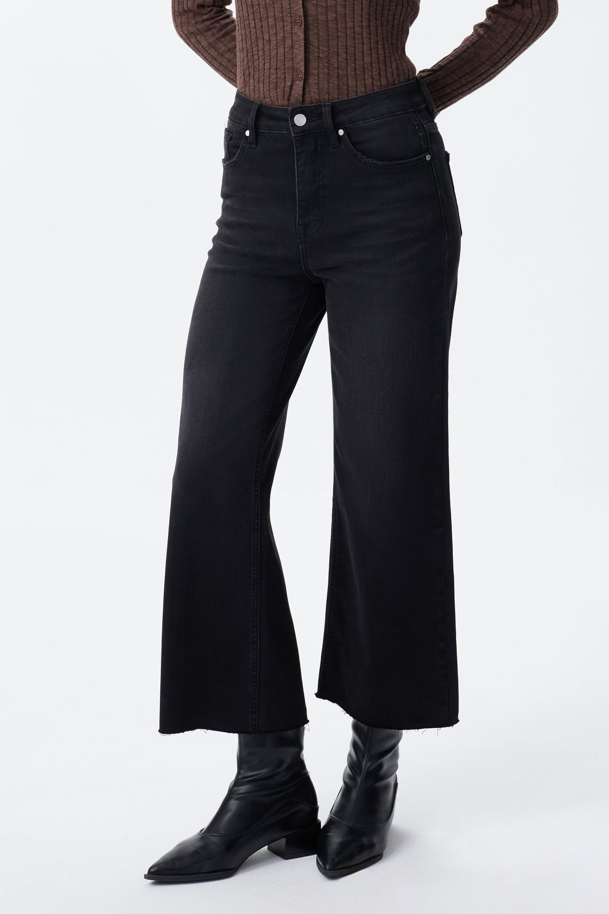 BLACK LILY HIGH RISE RAW HEM WIDE LEG JEAN