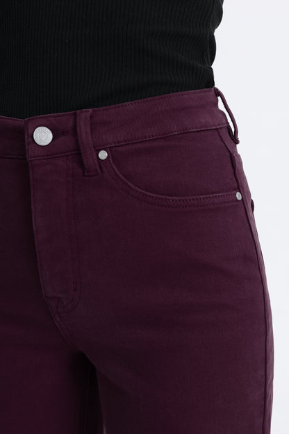 MAROON HIGH RISE RAW HEM WIDE LEG JEAN