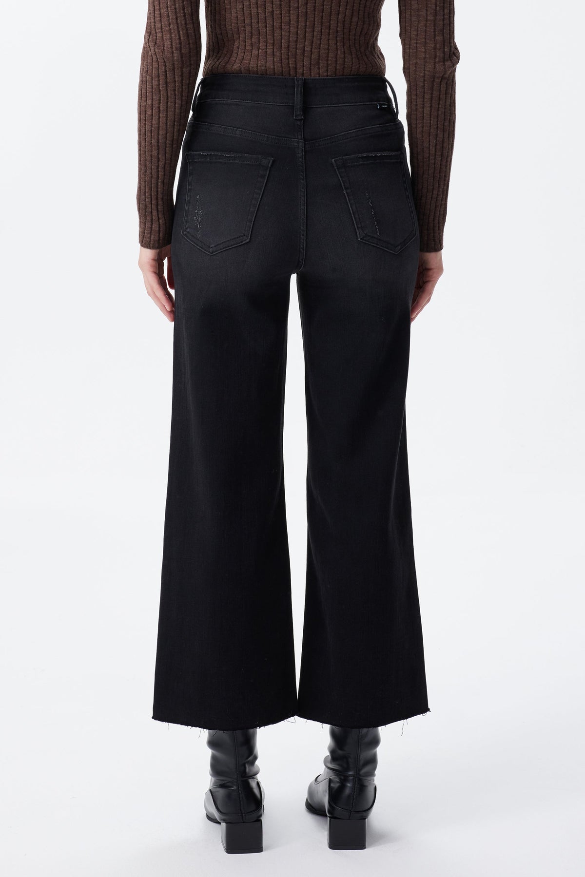 BLACK LILY HIGH RISE RAW HEM WIDE LEG JEAN