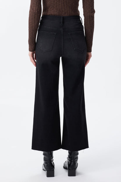 BLACK LILY HIGH RISE RAW HEM WIDE LEG JEAN