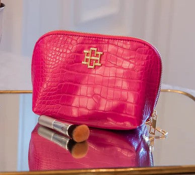 HOT PINK CROCODILE IBIZA SMALL POUCH