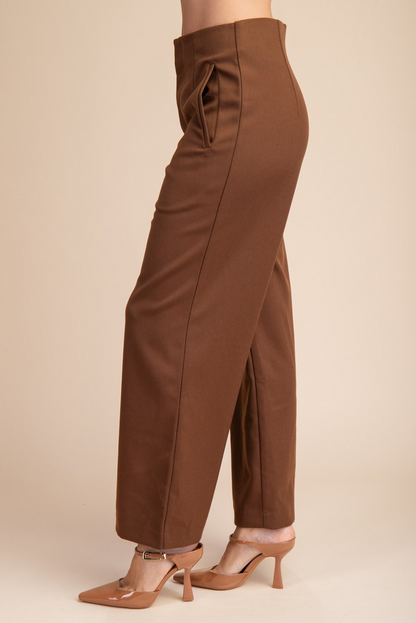 BROWN HIGH WAISTED WIDE LEG PANTS