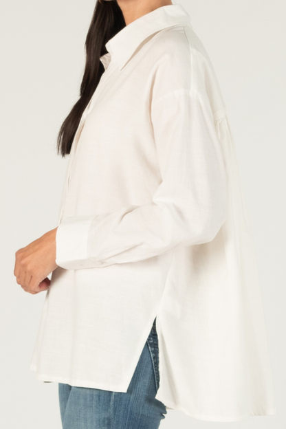 OFF WHITE LONG SLEEVE BUTTON UP SHIRT W/ PLEATED BACK DETAIL