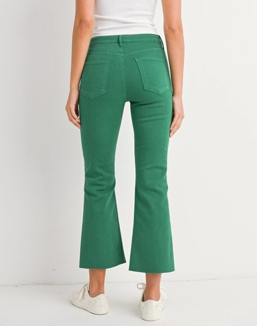 GREEN HIGH RISE TONAL CROP FLARE JEANS