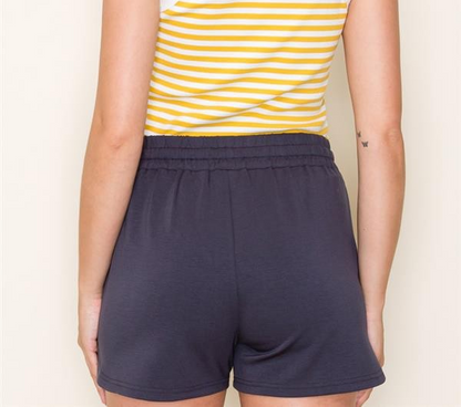 GUN METAL ELASTIC WAIST SOFT TERRY SHORTS