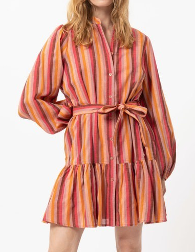 OCRE STRIPE ALIZZE WOVEN BUTTON UP DRESS