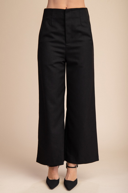 BLACK HIGH WAISTED WIDE LEG PANTS