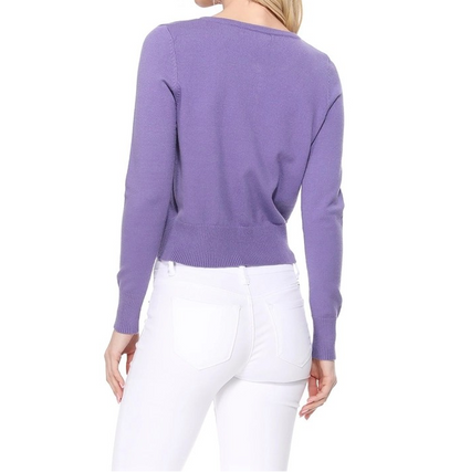 BLUEBERRY LONG SLEEVE CREWNECK CROPPED CARDIGAN SWEATER