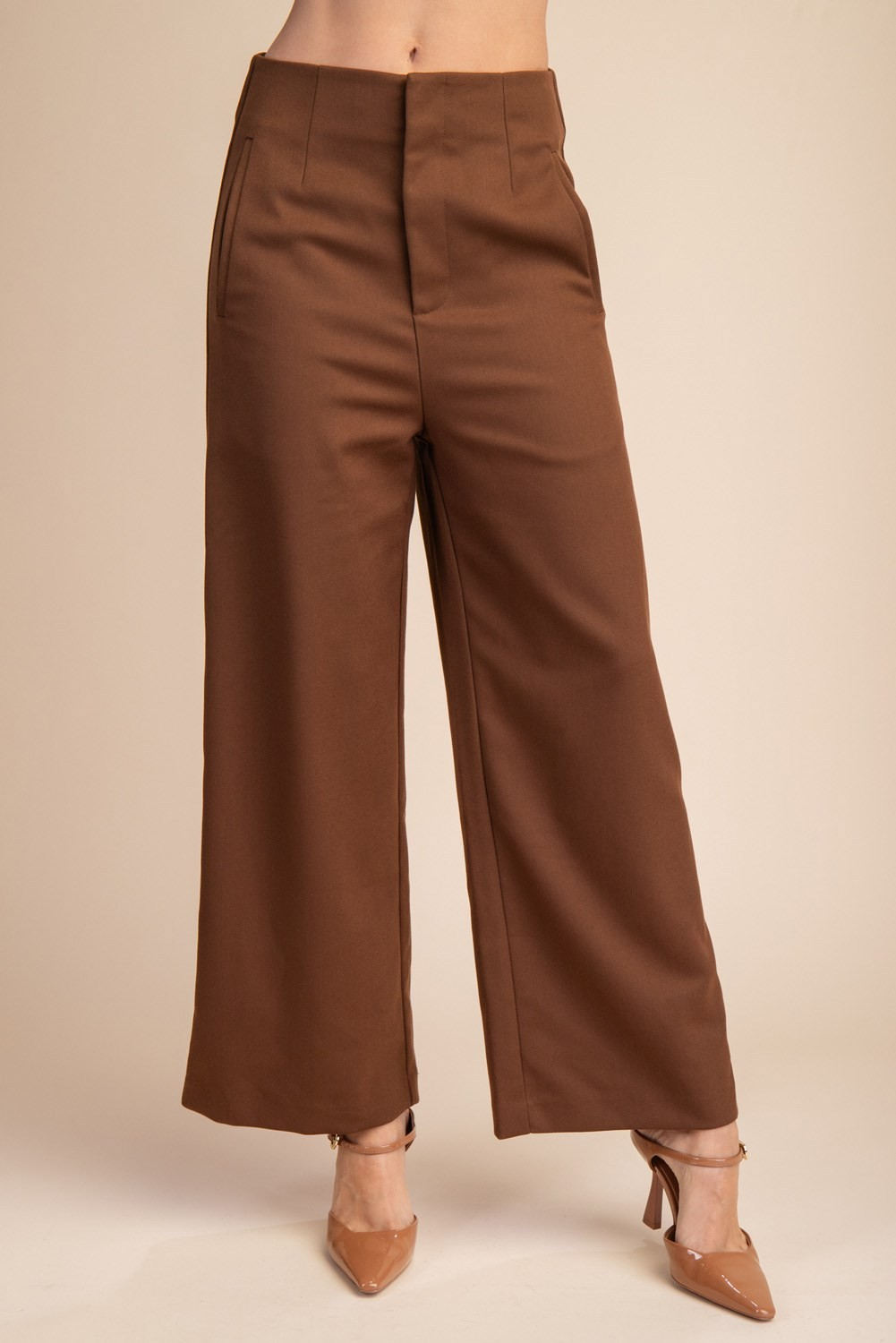 BROWN HIGH WAISTED WIDE LEG PANTS